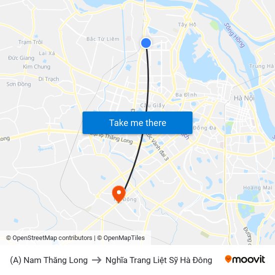 (A) Nam Thăng Long to Nghĩa Trang Liệt Sỹ Hà Đông map
