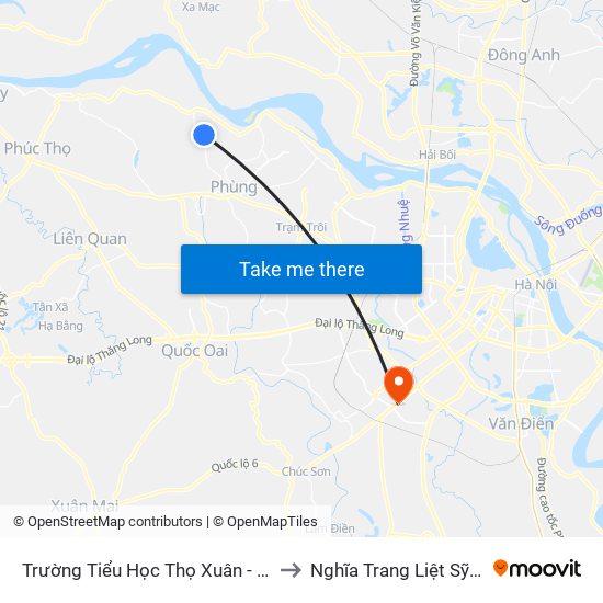 Trường Tiểu Học Thọ Xuân - Đan Phượng to Nghĩa Trang Liệt Sỹ Hà Đông map