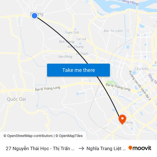 27 Nguyễn Thái Học - Thị Trấn Phùng - Đan Phượng to Nghĩa Trang Liệt Sỹ Hà Đông map