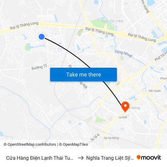 Cửa Hàng Điện Lạnh Thái Tuấn - Vân Lũng to Nghĩa Trang Liệt Sỹ Hà Đông map