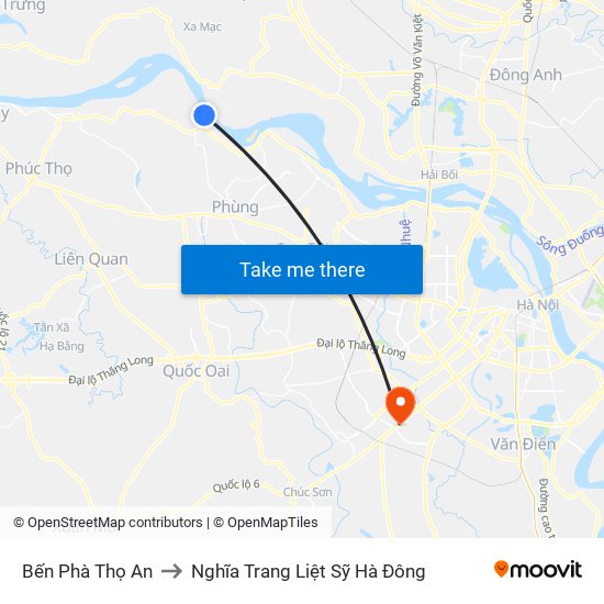 Bến Phà Thọ An to Nghĩa Trang Liệt Sỹ Hà Đông map