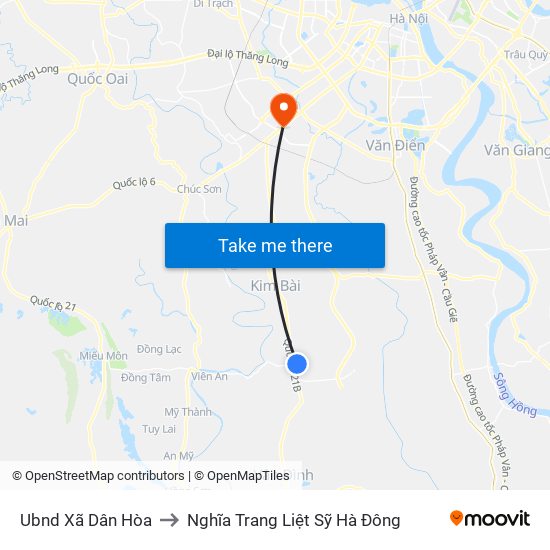 Ubnd Xã Dân Hòa to Nghĩa Trang Liệt Sỹ Hà Đông map