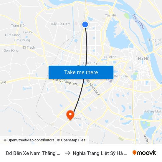 Đd Bến Xe Nam Thăng Long to Nghĩa Trang Liệt Sỹ Hà Đông map