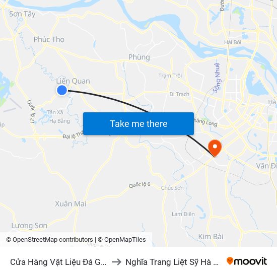 Cửa Hàng Vật Liệu Đá Granit to Nghĩa Trang Liệt Sỹ Hà Đông map