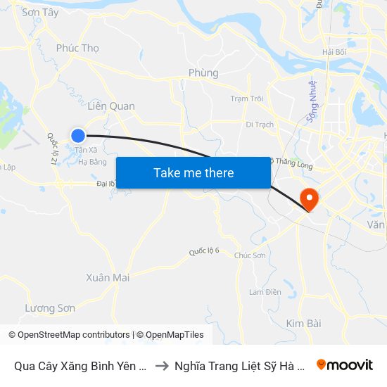 Qua Cây Xăng Bình Yên 50m to Nghĩa Trang Liệt Sỹ Hà Đông map