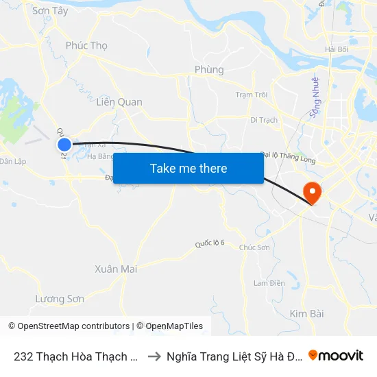232 Thạch Hòa Thạch Thất to Nghĩa Trang Liệt Sỹ Hà Đông map