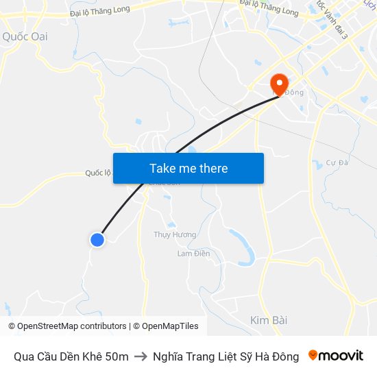 Qua Cầu Dền Khê 50m to Nghĩa Trang Liệt Sỹ Hà Đông map