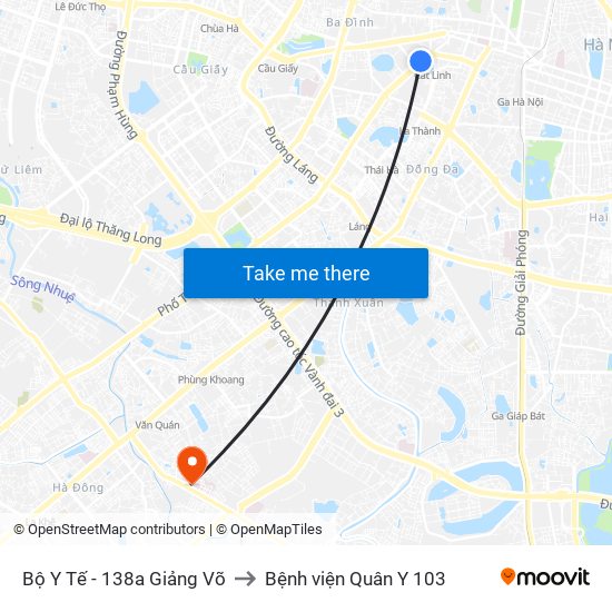 Bộ Y Tế - 138a Giảng Võ to Bệnh viện Quân Y 103 map