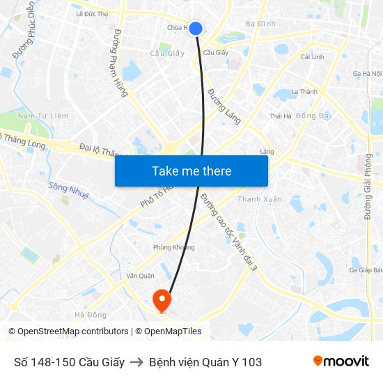Số 148-150 Cầu Giấy to Bệnh viện Quân Y 103 map