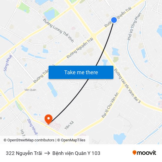 322 Nguyễn Trãi to Bệnh viện Quân Y 103 map