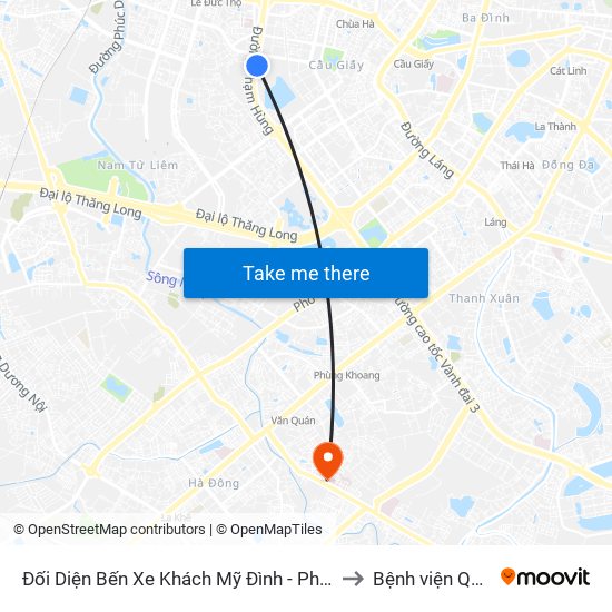 Đối Diện Bến Xe Khách Mỹ Đình - Phạm Hùng (Cột Trước) to Bệnh viện Quân Y 103 map