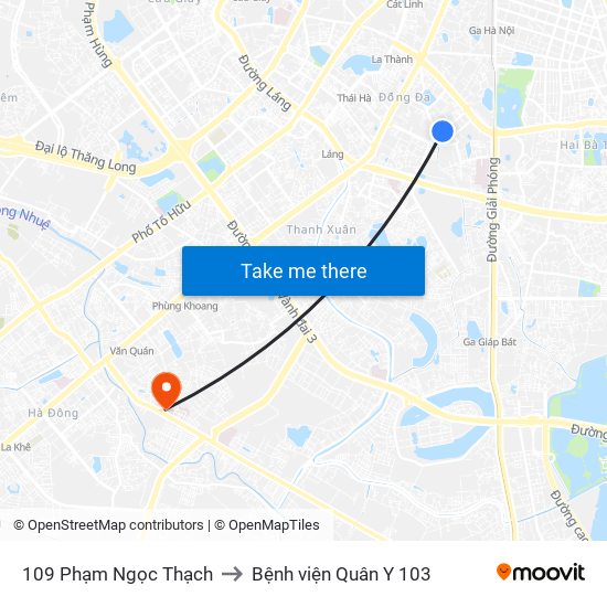 109 Phạm Ngọc Thạch to Bệnh viện Quân Y 103 map
