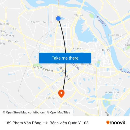 189 Phạm Văn Đồng to Bệnh viện Quân Y 103 map