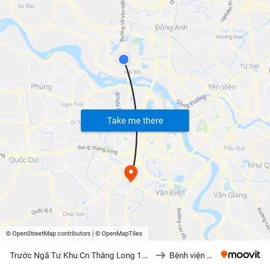 Trước Ngã Tư Khu Cn Thăng Long 100m (Chiều Nội Bài - Hà Nội) to Bệnh viện Quân Y 103 map