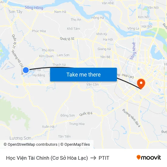 Học Viện Tài Chính (Cơ Sở Hòa Lạc) to PTIT map