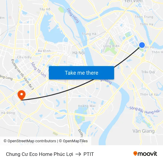 Chung Cư Eco Home Phúc Lợi to PTIT map