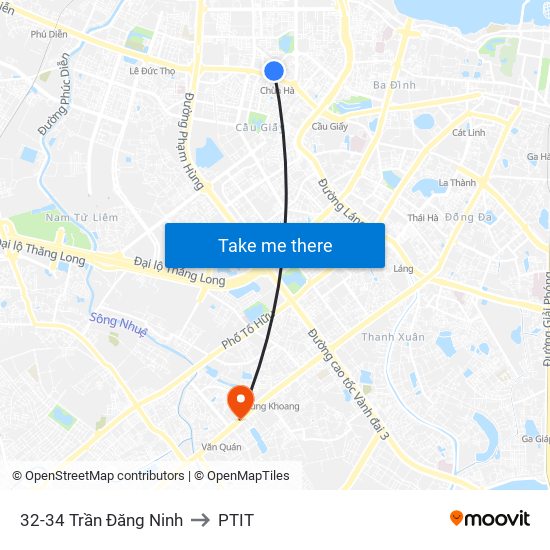 32-34 Trần Đăng Ninh to PTIT map