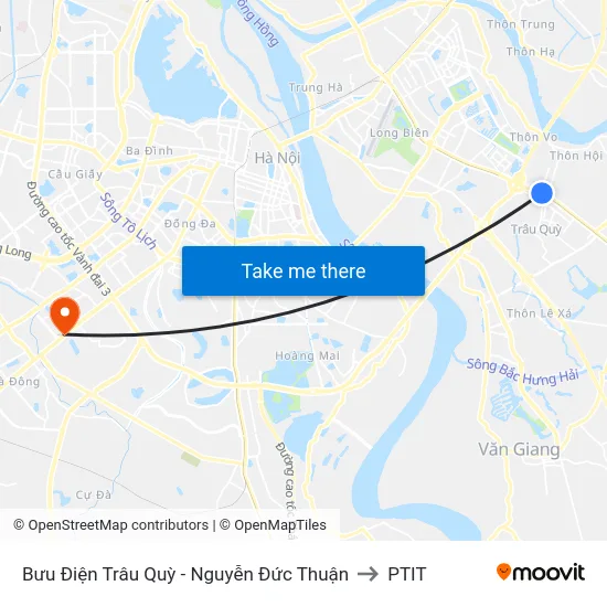 Bưu Điện Trâu Quỳ - Nguyễn Đức Thuận to PTIT map