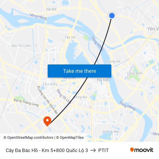 Cây Đa Bác Hồ - Km 5+800 Quốc Lộ 3 to PTIT map