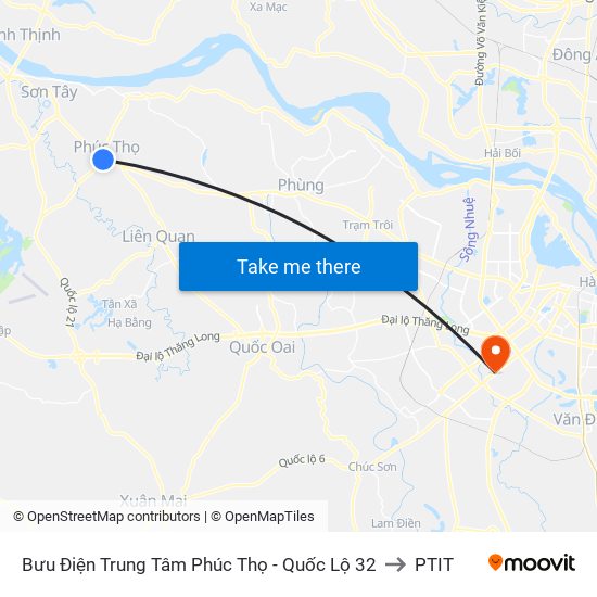 Bưu Điện Trung Tâm Phúc Thọ - Quốc Lộ 32 to PTIT map