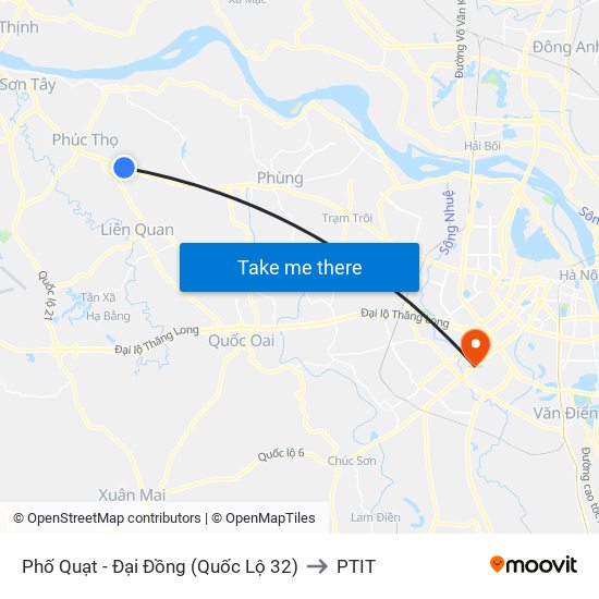 Phố Quạt - Đại Đồng (Quốc Lộ 32) to PTIT map