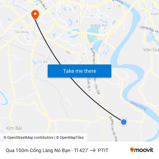 Qua 100m Cổng Làng Nỏ Bạn - Tl 427 to PTIT map