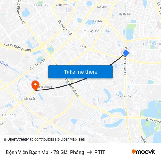 Bệnh Viện Bạch Mai - 78 Giải Phóng to PTIT map