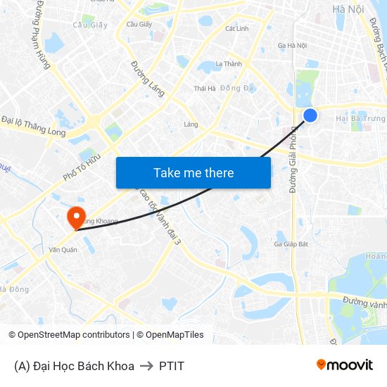 (A) Đại Học Bách Khoa to PTIT map