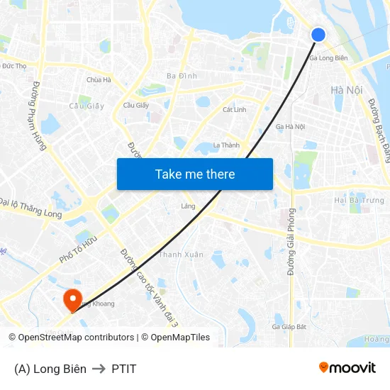 (A) Long Biên to PTIT map