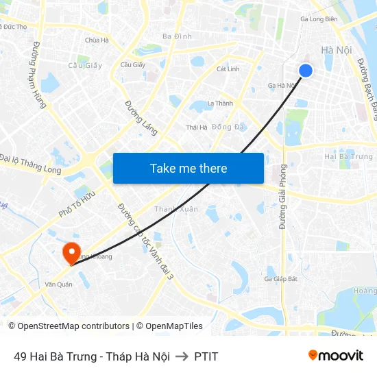 49 Hai Bà Trưng - Tháp Hà Nội to PTIT map