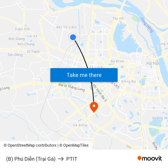 (B) Phú Diễn (Trại Gà) to PTIT map