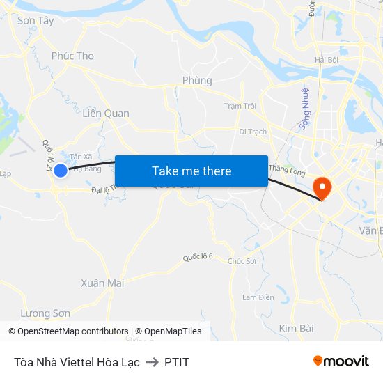 Tòa Nhà Viettel Hòa Lạc to PTIT map