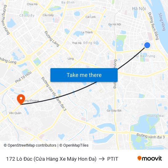 172 Lò Đúc (Cửa Hàng Xe Máy Hon Đa) to PTIT map