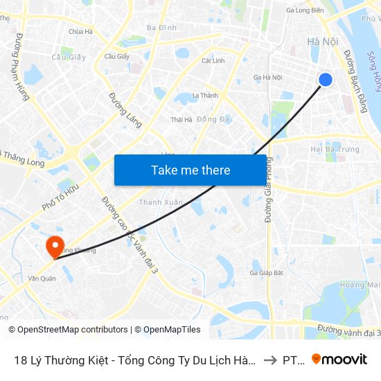 18 Lý Thường Kiệt - Tổng Công Ty Du Lịch Hà Nội to PTIT map