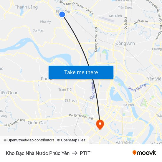 Kho Bạc Nhà Nước Phúc Yên to PTIT map