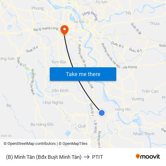 (B) Minh Tân (Bđx Buýt Minh Tân) to PTIT map