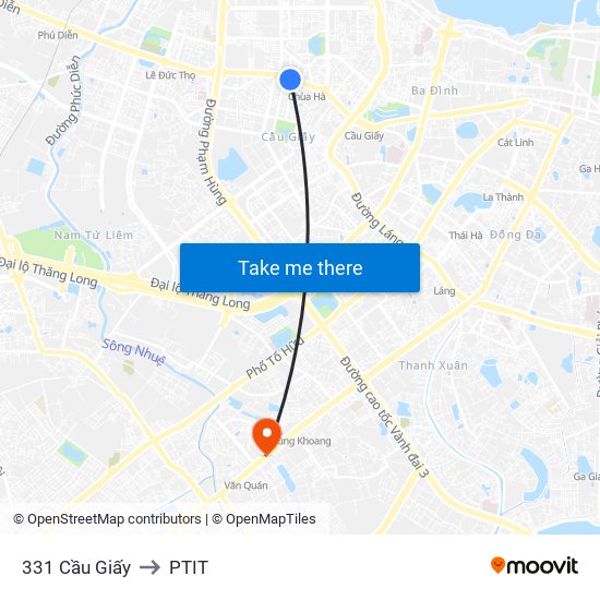 331 Cầu Giấy to PTIT map