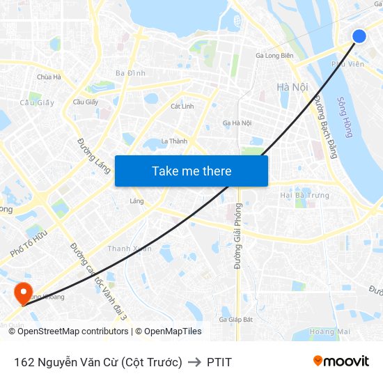 162 Nguyễn Văn Cừ (Cột Trước) to PTIT map