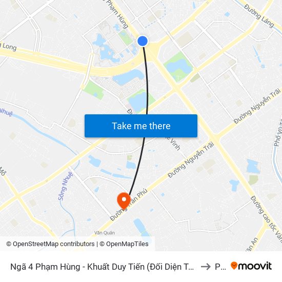 Ngã 4 Phạm Hùng - Khuất Duy Tiến (Đối Diện Trung Tâm Hội Nghị Quốc Gia) to PTIT map