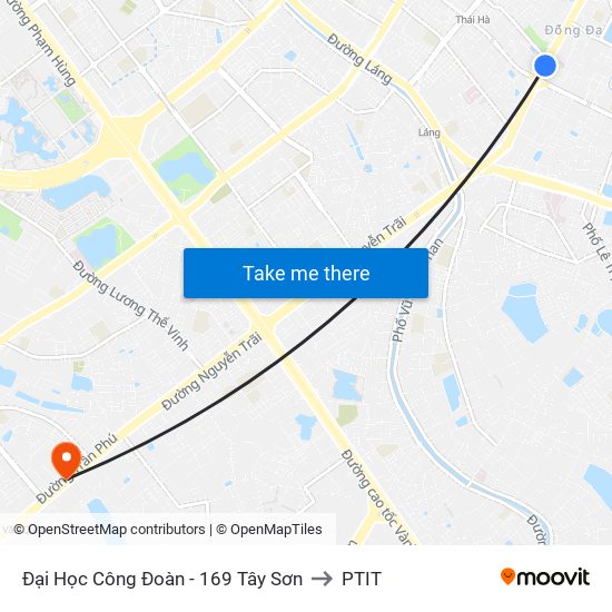 Đại Học Công Đoàn - 169 Tây Sơn to PTIT map