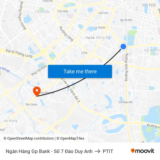 Ngân Hàng Gp Bank - Số 7 Đào Duy Anh to PTIT map