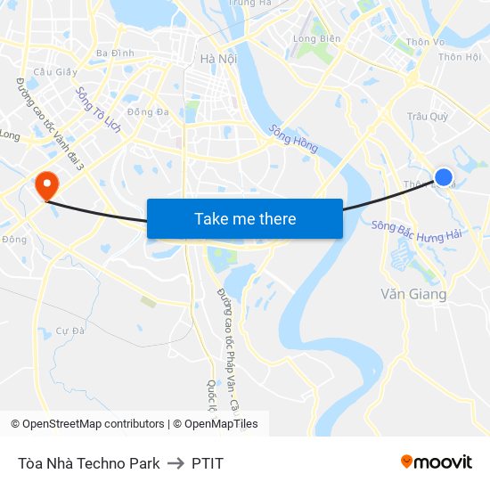 Tòa Nhà Techno Park to PTIT map