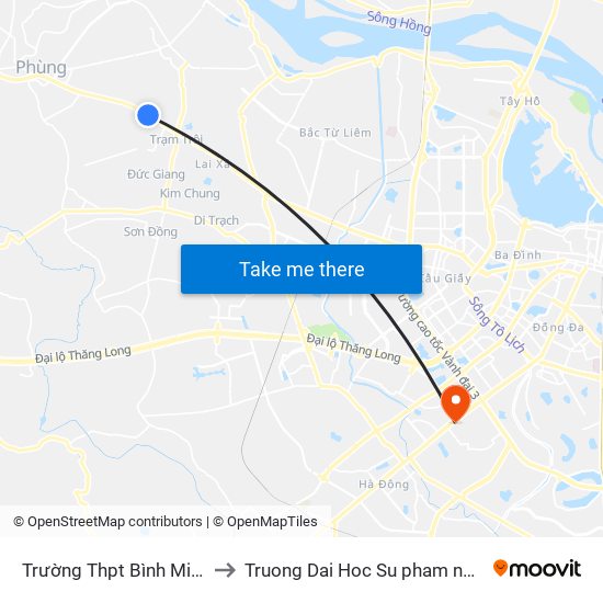 Trường Thpt Bình Minh - Quốc Lộ 32 to Truong Dai Hoc Su pham nghe thuat trung uong map