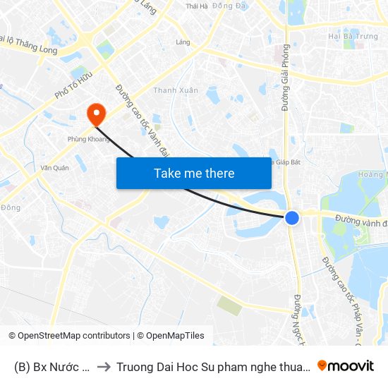 (B) Bx Nước Ngầm to Truong Dai Hoc Su pham nghe thuat trung uong map