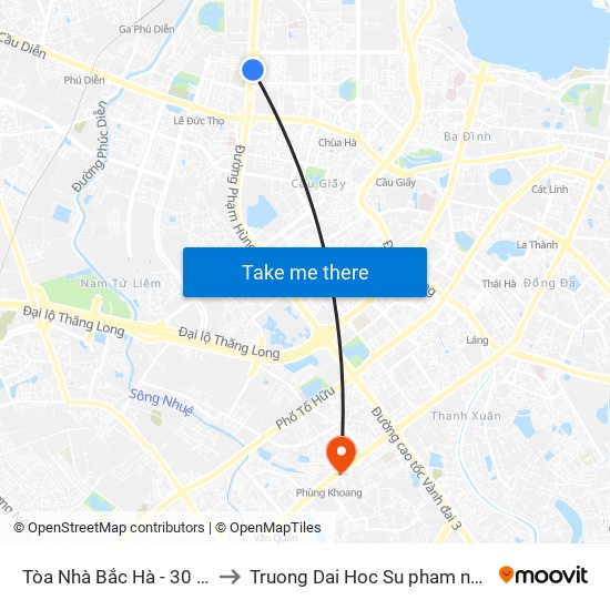 Tòa Nhà Bắc Hà - 30 Phạm Văn Đồng to Truong Dai Hoc Su pham nghe thuat trung uong map