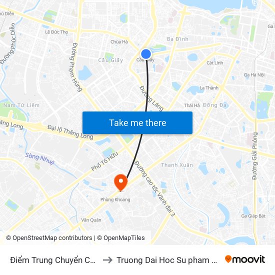 Điểm Trung Chuyển Cầu Giấy - Thủ Lệ 02 to Truong Dai Hoc Su pham nghe thuat trung uong map