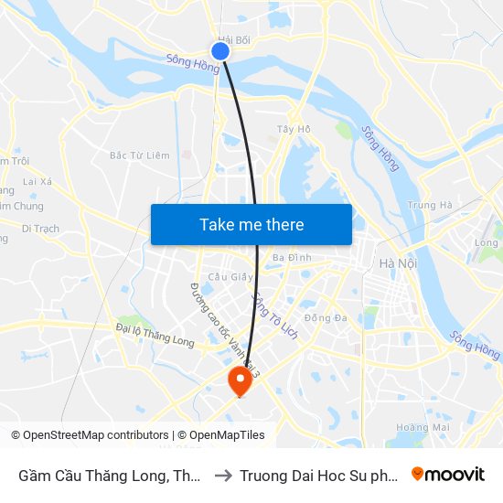 Gầm Cầu Thăng Long, Thôn Võng La-Đê Tả Sồng Hồng to Truong Dai Hoc Su pham nghe thuat trung uong map
