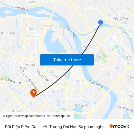 Đối Diện Điếm Canh Đê Số 18 to Truong Dai Hoc Su pham nghe thuat trung uong map