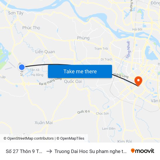 Số 27 Thôn 9 Thạch Hòa to Truong Dai Hoc Su pham nghe thuat trung uong map