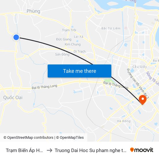 Trạm Biến Áp Hạ Hiệp 14 to Truong Dai Hoc Su pham nghe thuat trung uong map